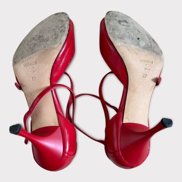 Tangolera Argentine Tango Red Vero Cuoio Italian Leather Strappy Heels- Size 6.5 - Picture 8 of 11